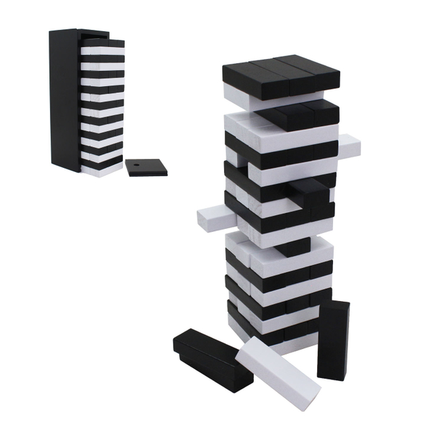 Black and white Wooden Stacking Tumble Tower Blocks Games Boys Girls 54 Pieces for Kids Family Party