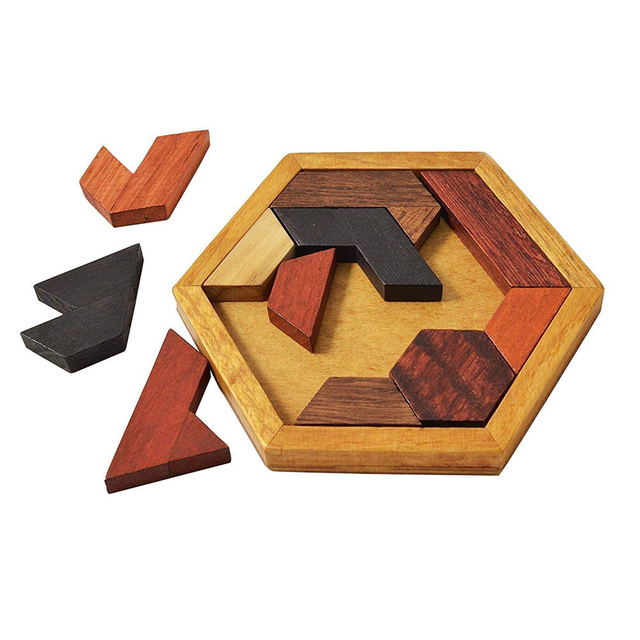 Hexagon Tangram Wooden Puzzle for Children and Adults Challenging Puzzles Wooden Brain Teasers Puzzle Games Family.