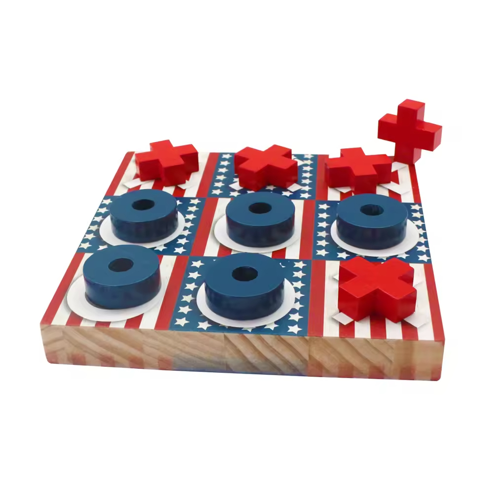 American Flag Themed W ooden Tic Tac Toe Game Set Asterisk-Shaped Travel Board Game Family Party Game Mini XO for Kids and Adults