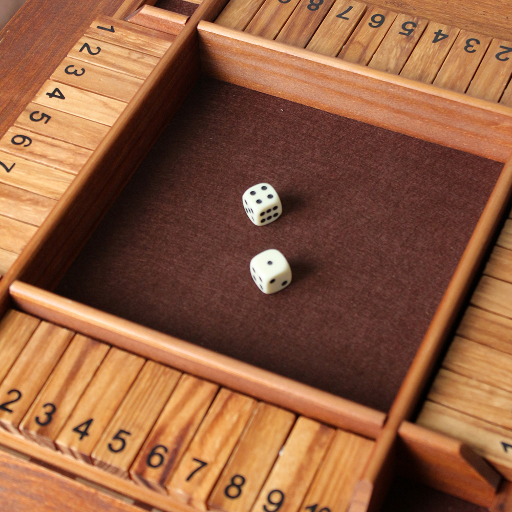 13.4Inches Shut The Box Game for 4 Players Family Dice Game with 10 Numbers Box Nautical Themed Large Wooden Game Board