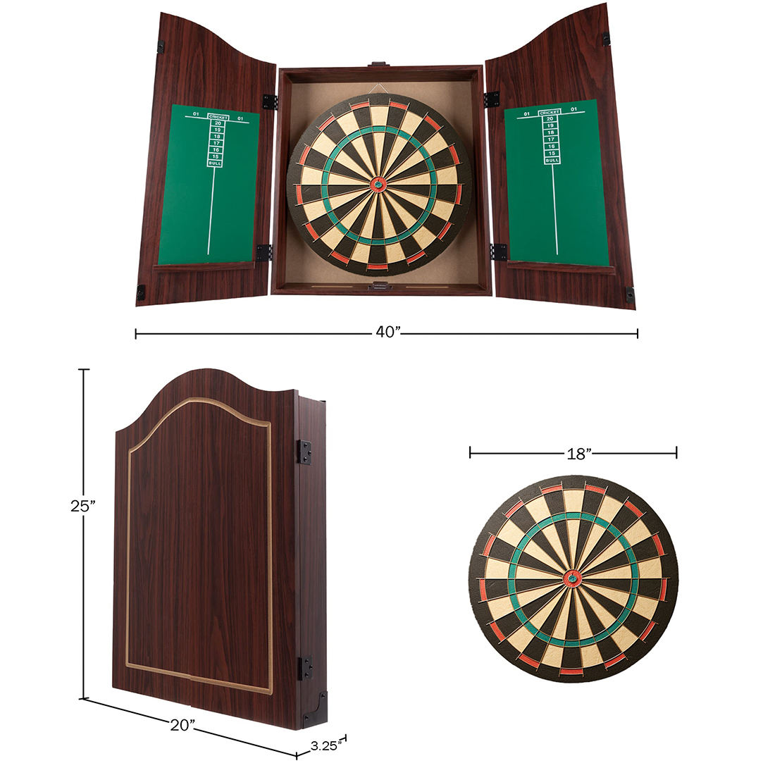 Wooden Dartboard Game Set Bundle with Steel-Tip Darts, Integrated Storage, Dry Erase Scoreboard