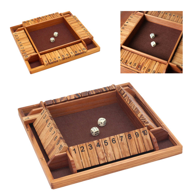 13.4Inches Shut The Box Game for 4 Players Family Dice Game with 10 Numbers Box Nautical Themed Large Wooden Game Board