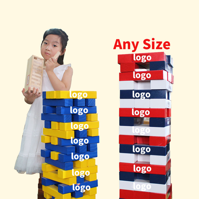 48pcs 54pcs Colorful Wooden Tumbling Tower Game Set Number Print Tumble Tower with Dice and Penalty Cards for Tabletop Fun