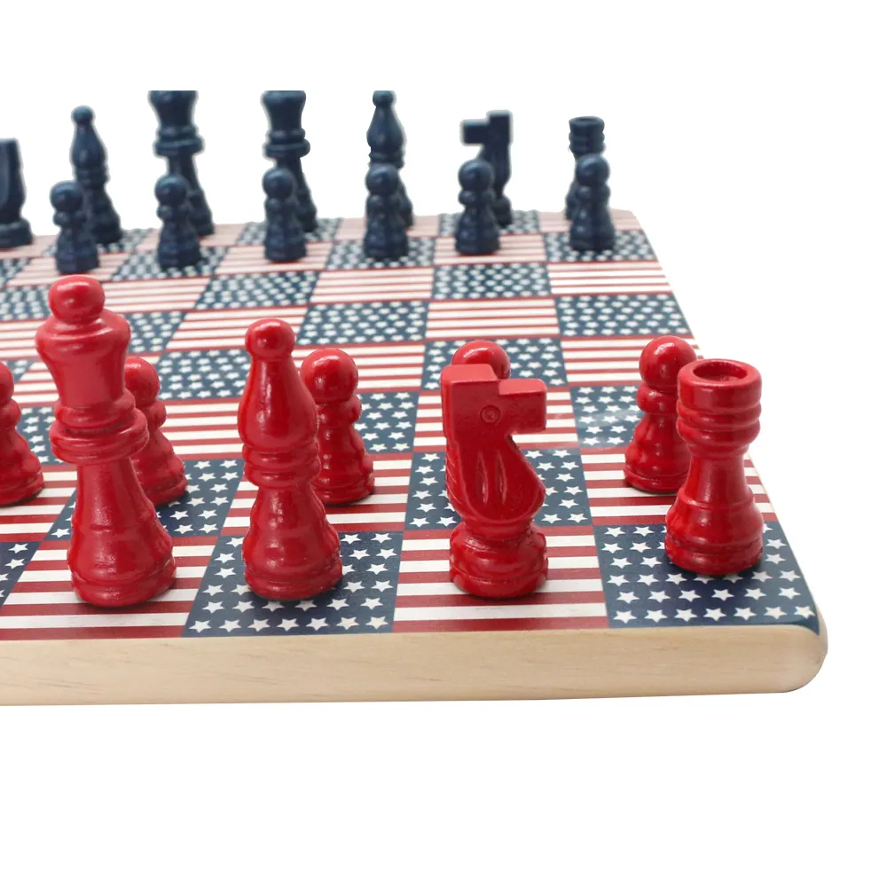 12 inches Wooden Chess Board with Asterisk-Shaped American Flag Themed Professional Tournament for Beginners Kids Adults