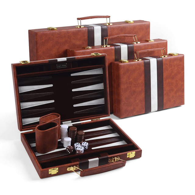  PU Backgammon Sets Classic Board Game with Premium Leather Case Portable Travels Strategy Backgammon Game Set
