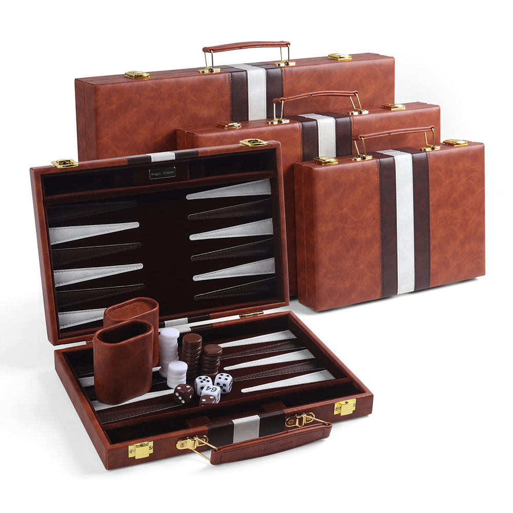 PU Backgammon Sets Classic Board Game with Premium Leather Case Portable Travels Strategy Backgammon Game Set