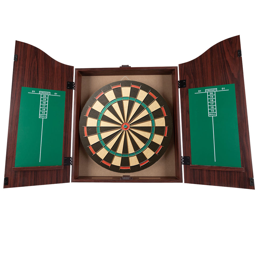 Wooden Dartboard Game Set Bundle with Steel-Tip Darts, Integrated Storage, Dry Erase Scoreboard