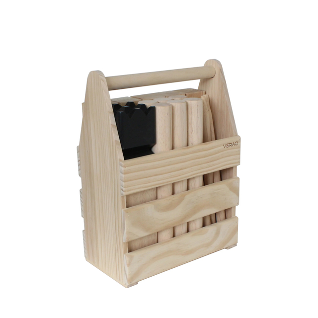 Customizable logo 10" Kubb Game With Wooden Storage Crate Outdoor Throwing Game Wood Set with Black Crown Yard Garden Games