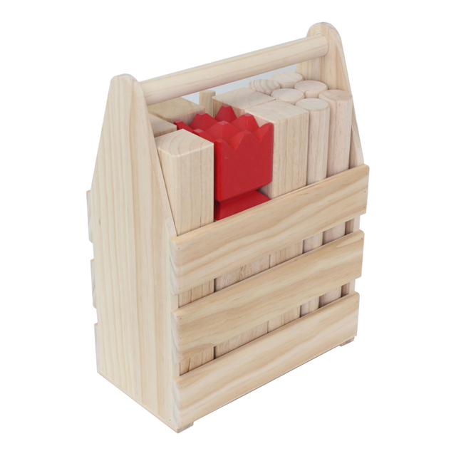 10" Kubb Game With Wooden Storage Crate Outdoor Throwing Game Wood Set with Red Crown Viking Chess Adult Yard Garden Games