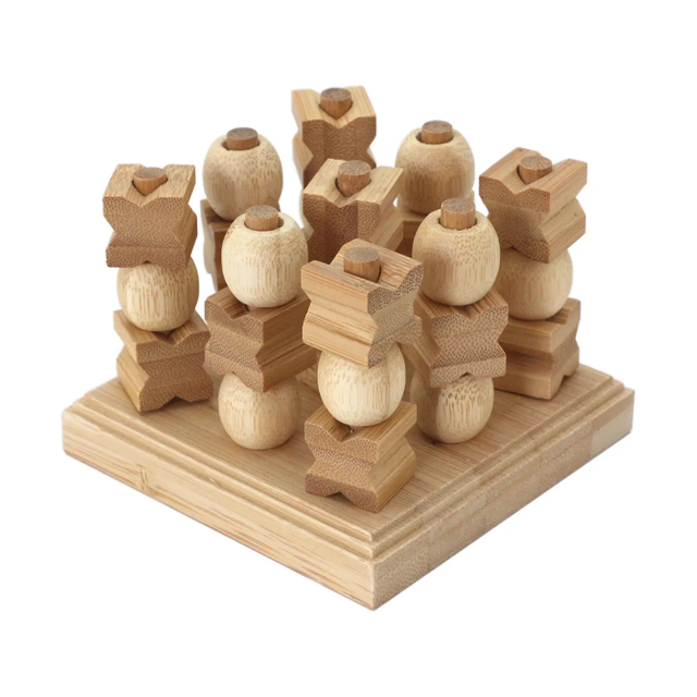 Wooden 3D Tic Tec Toe Game SetTravel Board Game Family Party Game Mini XO for Kids and Adults Coffee Table Decor Unique Gifts