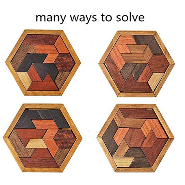 Hexagon Tangram Wooden Puzzle for Children and Adults Challenging Puzzles Wooden Brain Teasers Puzzle Games Family