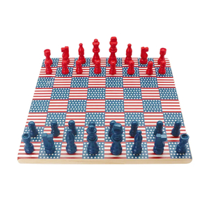 12 inches Wooden Chess Board with Asterisk-Shaped American Flag Themed Professional Tournament for Beginners Kids Adults