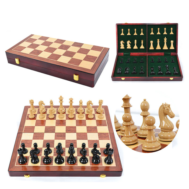 Luxury Wooden Chess Board Crafted Pieces Set 20'' Folding Chessboard Portable Travel Game Tournament Professional Beginner