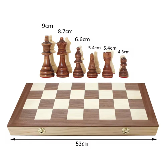 22.5 inches Large Size 53cm Foldable Wooden Chess Set with 9cm King Height Direct from Manufacturer.
