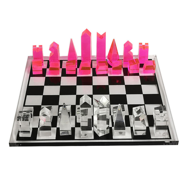26 Years 9.5" X 9.5" Acrylic Chess Game Board Set Acrylic Pieces Board Game Modern Tabletop Chess Set for Adults & Kids