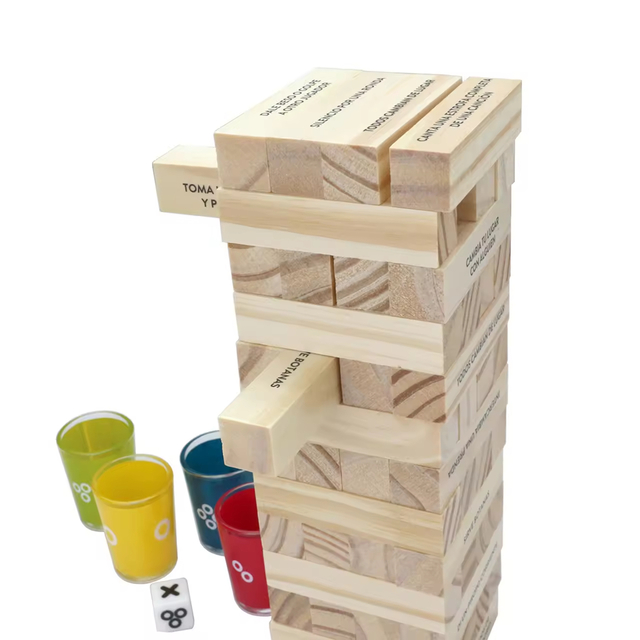  Tumbling Tower Blocks Stacking Party Game 52 Blocks with Fun Tasks and Entertaining Commands with 4 Glass Cups Customization.