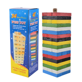  48pcs 54pcs Colorful Wooden Tumbling Tower Game Set Number Print Tumble Tower with Dice and Penalty Cards for Tabletop Fun