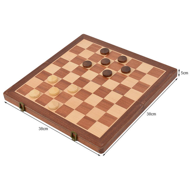 25 years Manufacturer 15" Wooden chess & Checkers SET Folding Board 3" King Height Chess Pieces Beech wood Vintage