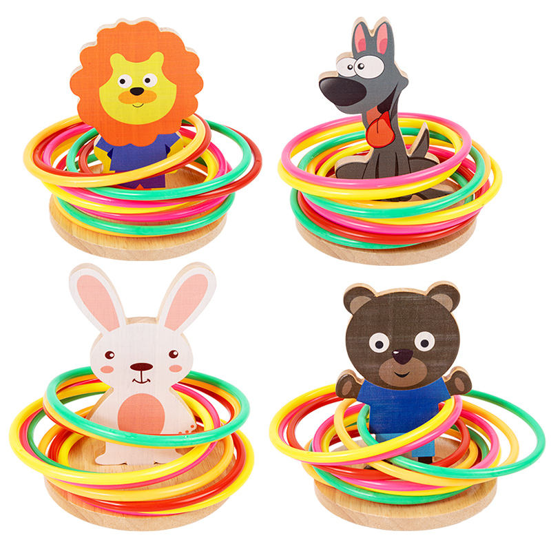 4 Different Animals Ring Toss Toys Funny Wooden Toys