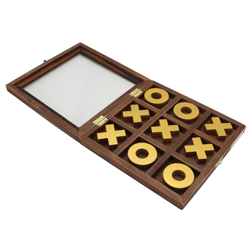  Golden Xs and Os Foldable Travel Set Custom Wooden Board Games XO game Tic Tac Toe Game Set。.