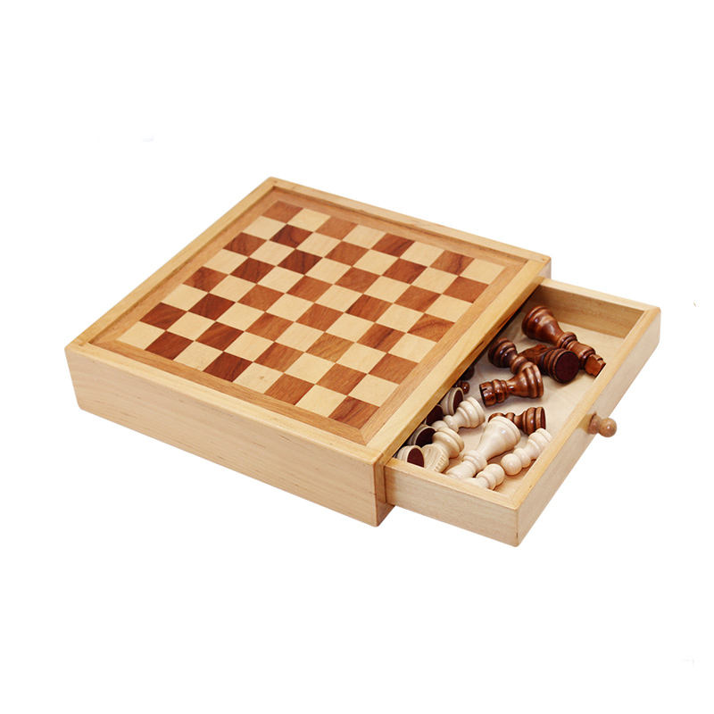 Theme Chess Draughts Backgammon Set Handmade Wooden Chess Box with Chess Pieces and Checkers.