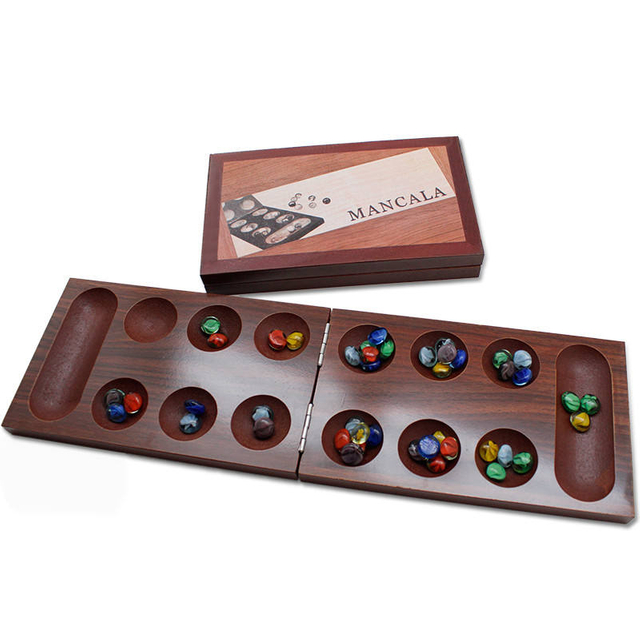 Wood Folding Mancala Board Game - 17.5 Inch Set.