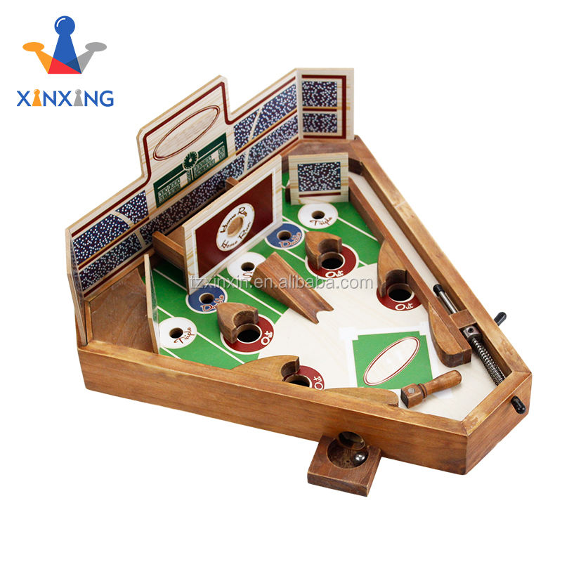 Archaistic Color Tabletop Wood Baseball Pinball Game Set Portable Board Game