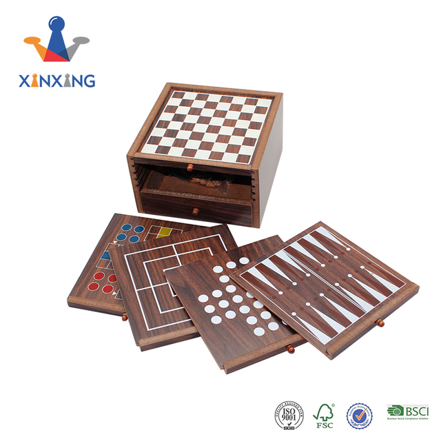 chess Board Game Set Deluxe 15 in 1 Tabletop board game Wood-accented Game Center with Storage