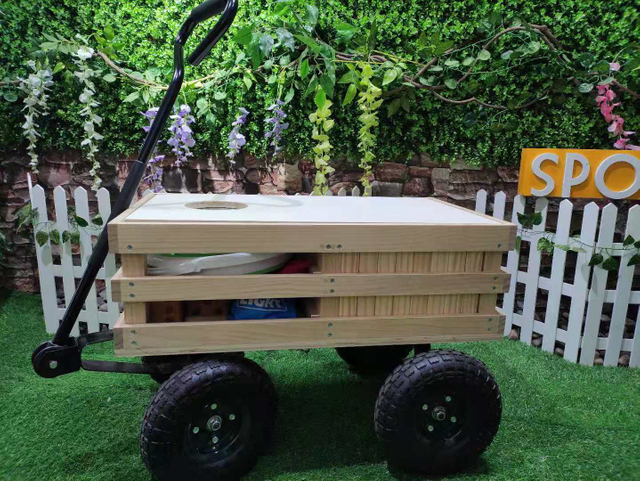 Wooden Wagon Game Center Including Many Outdoor Game Cornhole, Washers,tumbling Tower ,Yard Dice And Pong 