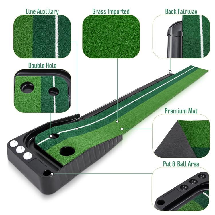 Wood Golf Putting Green Mat with Auto Ball Return System Mini Golf Game Practice Equipment and Golf Gifts for Men Home Office Backyard Indoor Outdoor
