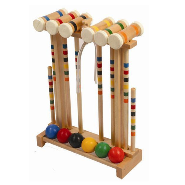 Wooden Deluxe Croquet Game Set - 6 Player - with Wooden Stand