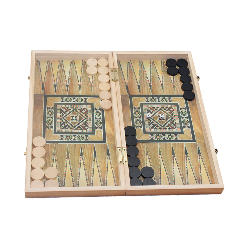 Wooden Backgammon Set, 15.75 inches Portable Classic Board Strategy Game,Travel Backgammon Board Game for Adults and Kids