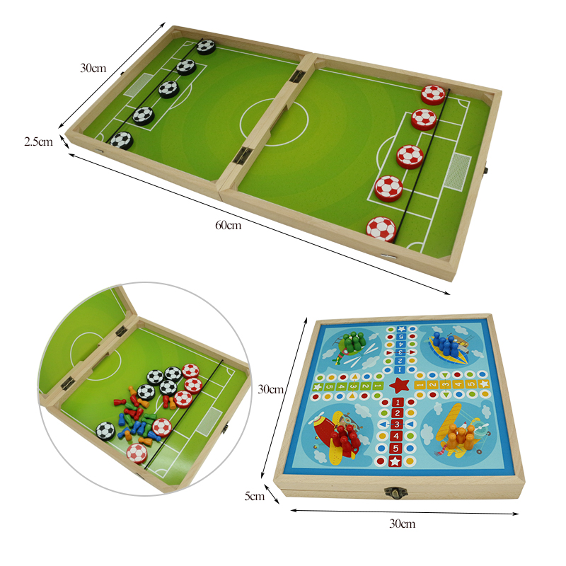 3 in 1 Fast Sling Puck Game / Chess & Ludo Wooden Multi-function Board Game Set for Adults And Kids