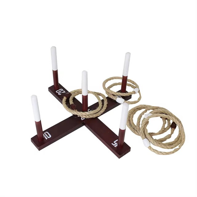 Yard Toss Game Ring Toss Outdoor Game Wood Rope Ring Toss Yard Game with Carrying Case
