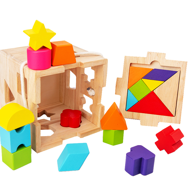 Tangram children's toys benefit intellectual wooden puzzle kindergarten elementary school students teaching aids wooden box set
