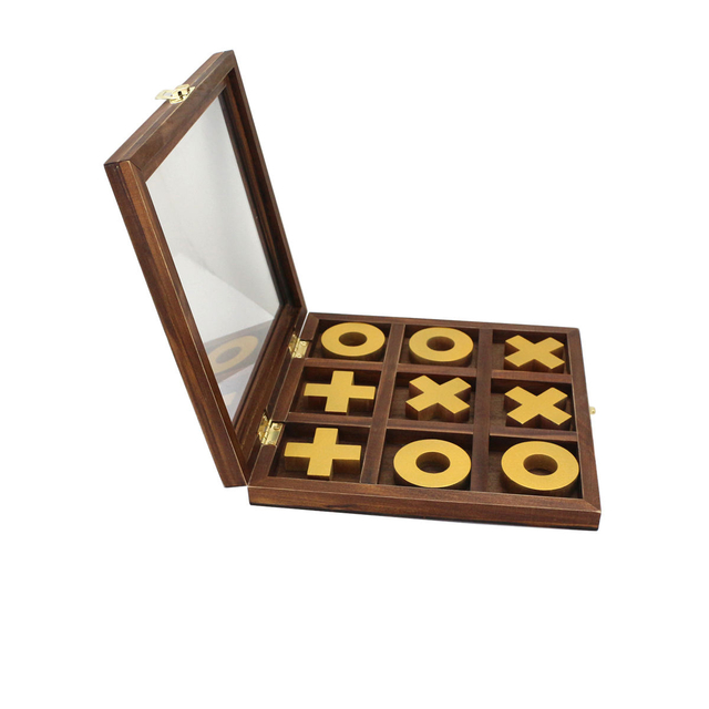  Golden Xs and Os Foldable Travel Set Custom Wooden Board Games XO game Tic Tac Toe Game Set。.