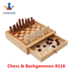 Theme Chess Draughts Backgammon Set Handmade Wooden Chess Box with Chess Pieces and Checkers.