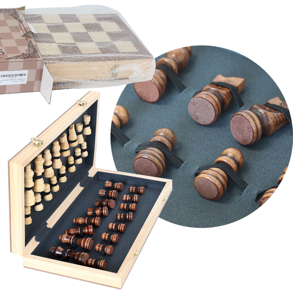 30 Years Factory 15" Wooden Chess Game Set Folding Chess Board Customization Accepted interior storage chess pieces FSC SALE