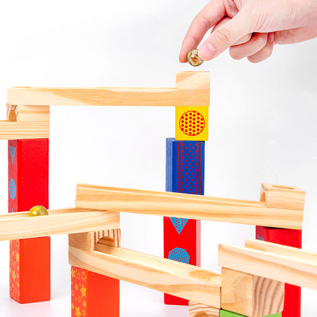 45pcs Building Blocks Educational Wooden Marble Glass Ball Track Stack Set.