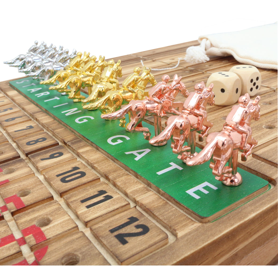  21 inches Solid Wood with 11 Metal Horses with 4 Dice and 2 Cards Finish Line Horse Racing Game Horse Race Board