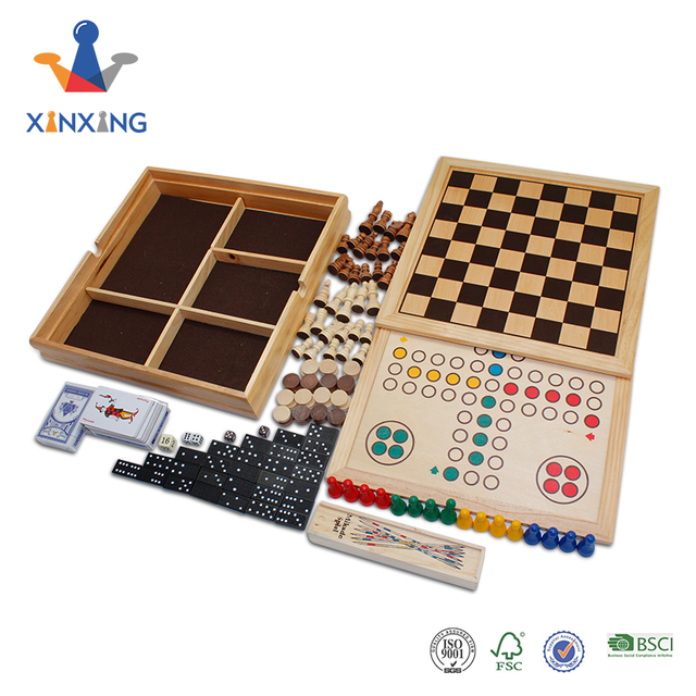 Amazon Hot sale 10 in 1 chess board game set Wooden Chess Checkers Backgammon Ludo Chinese checkers Poker Dominoes 