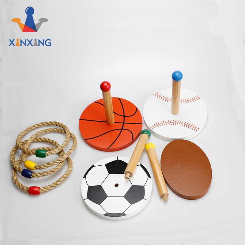  Sports Ball Shape Ring Toss Game Wood Game Yard Family Game for Kids And Adults