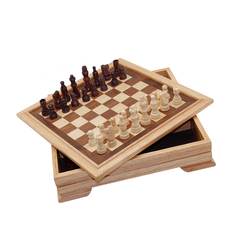 Wooden 5-in-1 Chess, Checkers,Playing Cards, Dominoes and Cribbage Board Game Combo Set