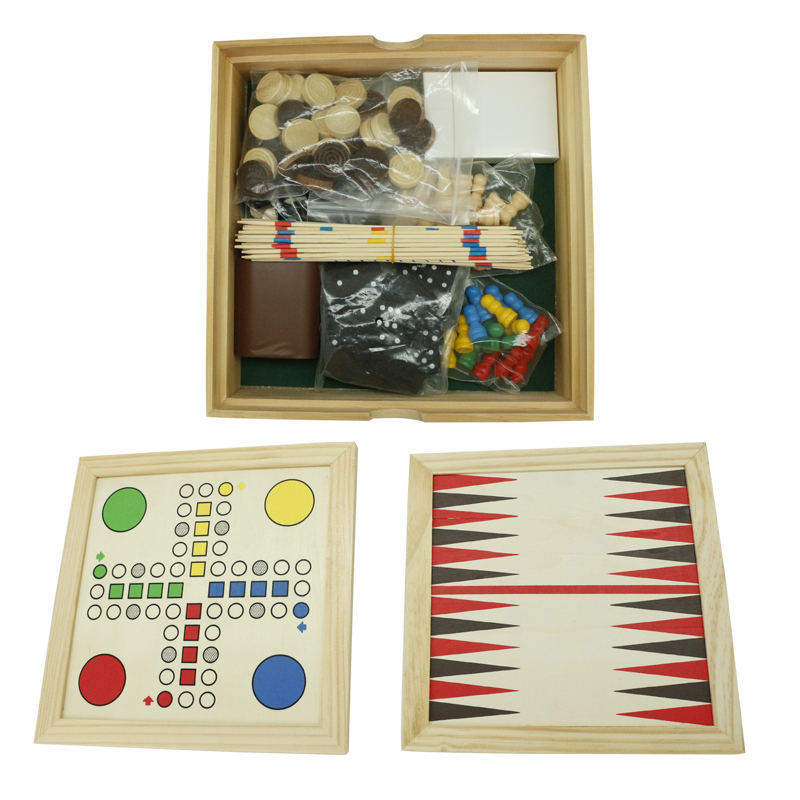  Multi-function Tabletop Wood Game Set Includes Chess set Checker Backgammon Ludo Domino Mikado etc board game