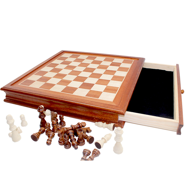 Drawer Type Wooden Chess Box with Exquisite Pieces Suitable for Children And Adults