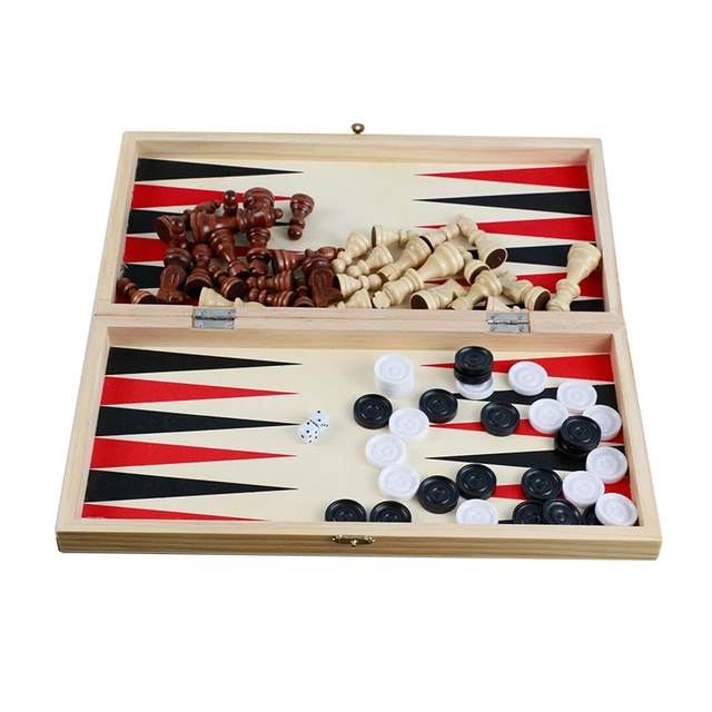 Two In One Backgammon And Chess Sets in Wooden Box Can Get Double The Fun