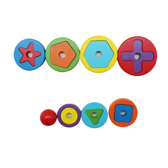 Wood Rainbow Tower Stack Rings Educational Preschool Toddler Shape Color Stack 