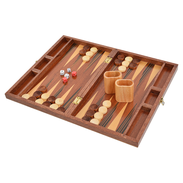 Sapele Wood Backgammon Board Game Set (15 Inches) for Adults And Kids - Classic Board Strategy Game