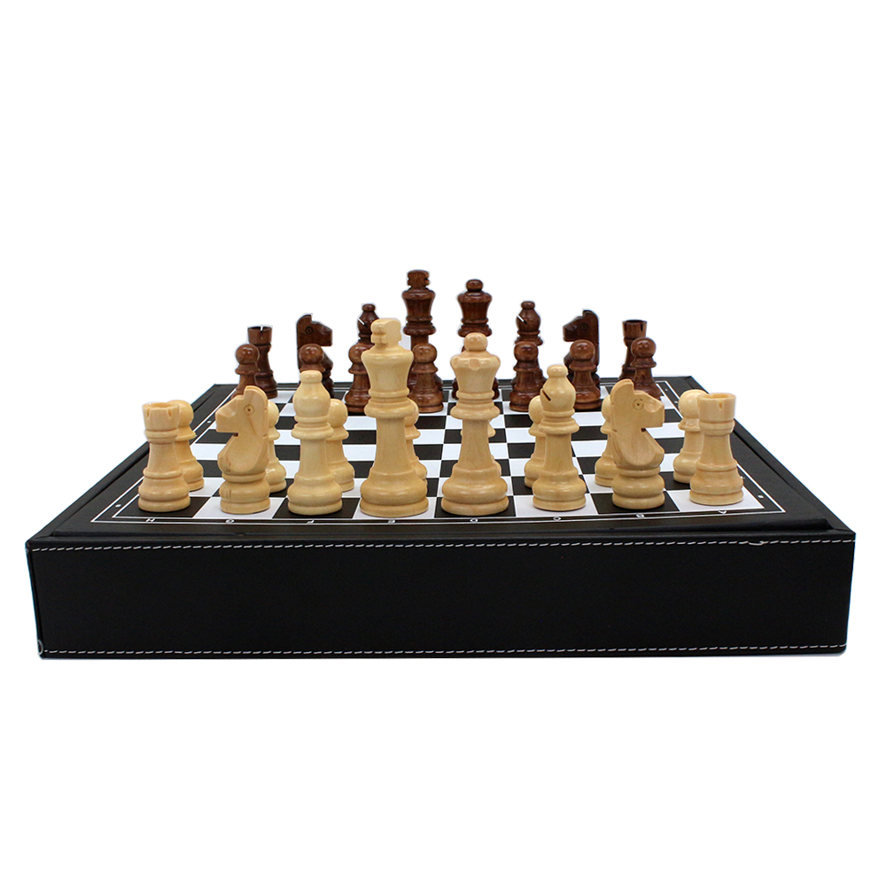 13 Inch Chess Board Game Leather Storage Box Tournament Chess Set PU Leather Case