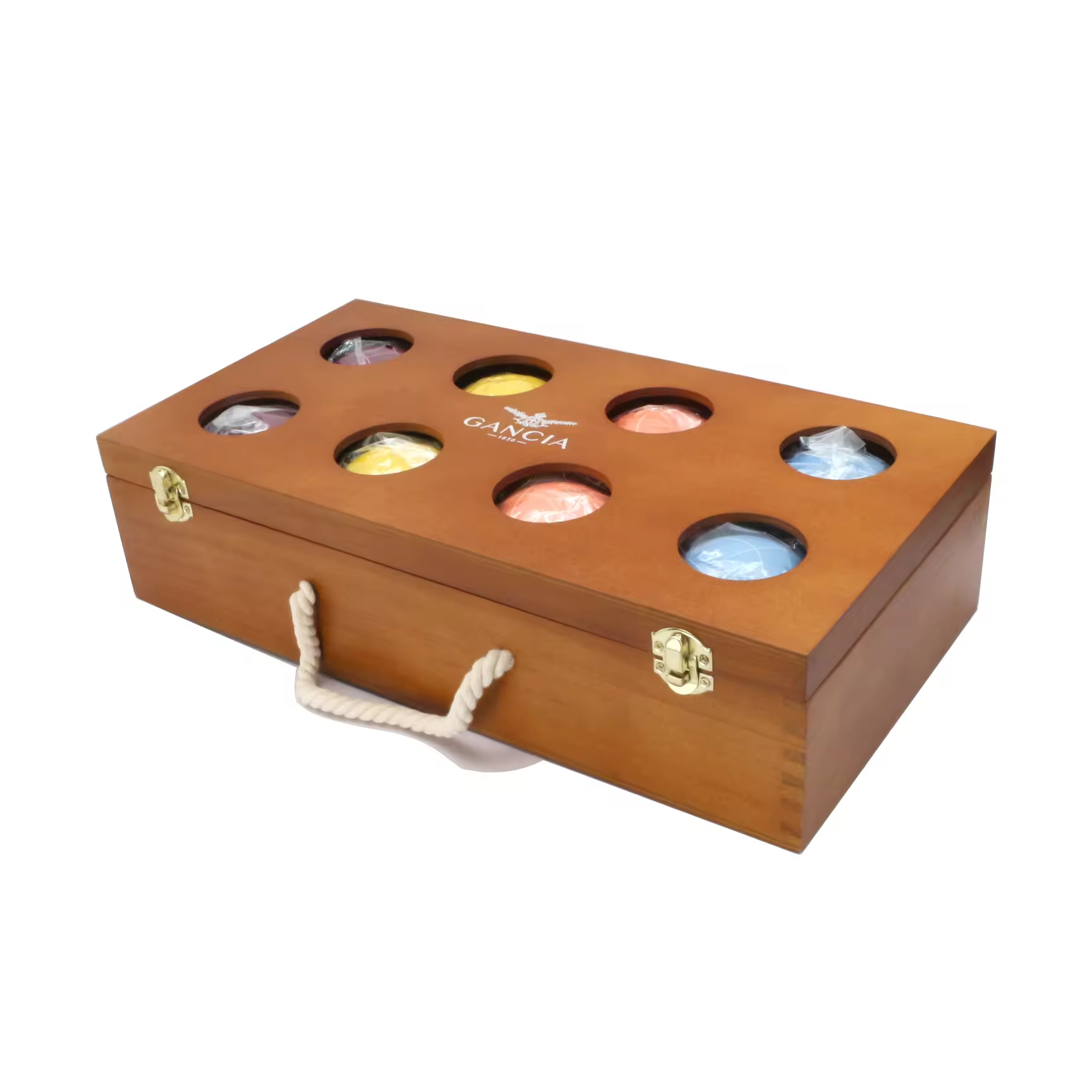 90mm Vintage Bocce Ball Set with 8 Balls Pallino Case Measuring Rope Wooden Carrying Box for Yard CN Plug Type